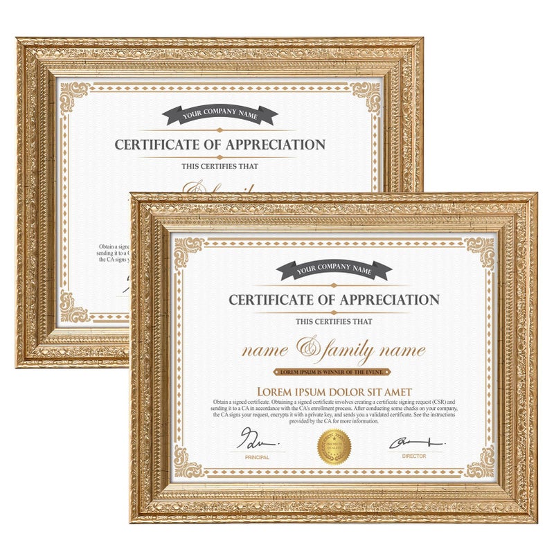 Edenseelake 8.5 x 11 Picture Frames Set of 2  Vintage Gold 8.5 x 11 Diploma Certificate Frame for Tabletop or Wall Display - Image 1